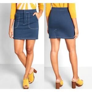 Modcloth Women's Navy Blue Denim Sew It Seems Mini Skirt Size 28
